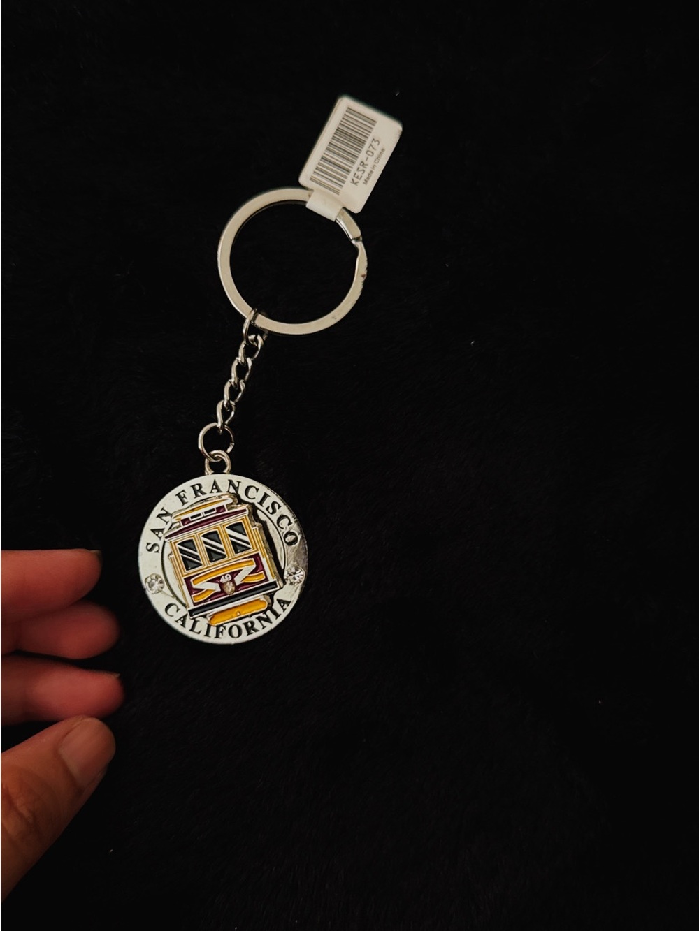 San Francisco California Cable Car rotating Keychain - Silver and Yellow
